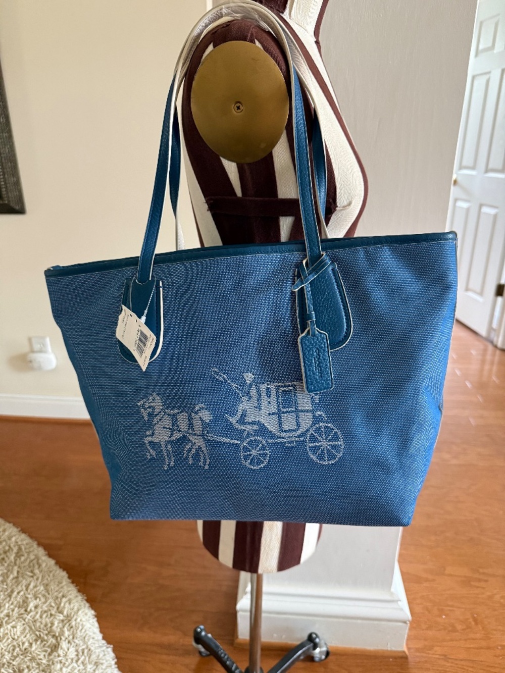 Coach Horse And Carriage Taxi Tote Canvas/Leather Denim/Chalk Dust Bag NWT